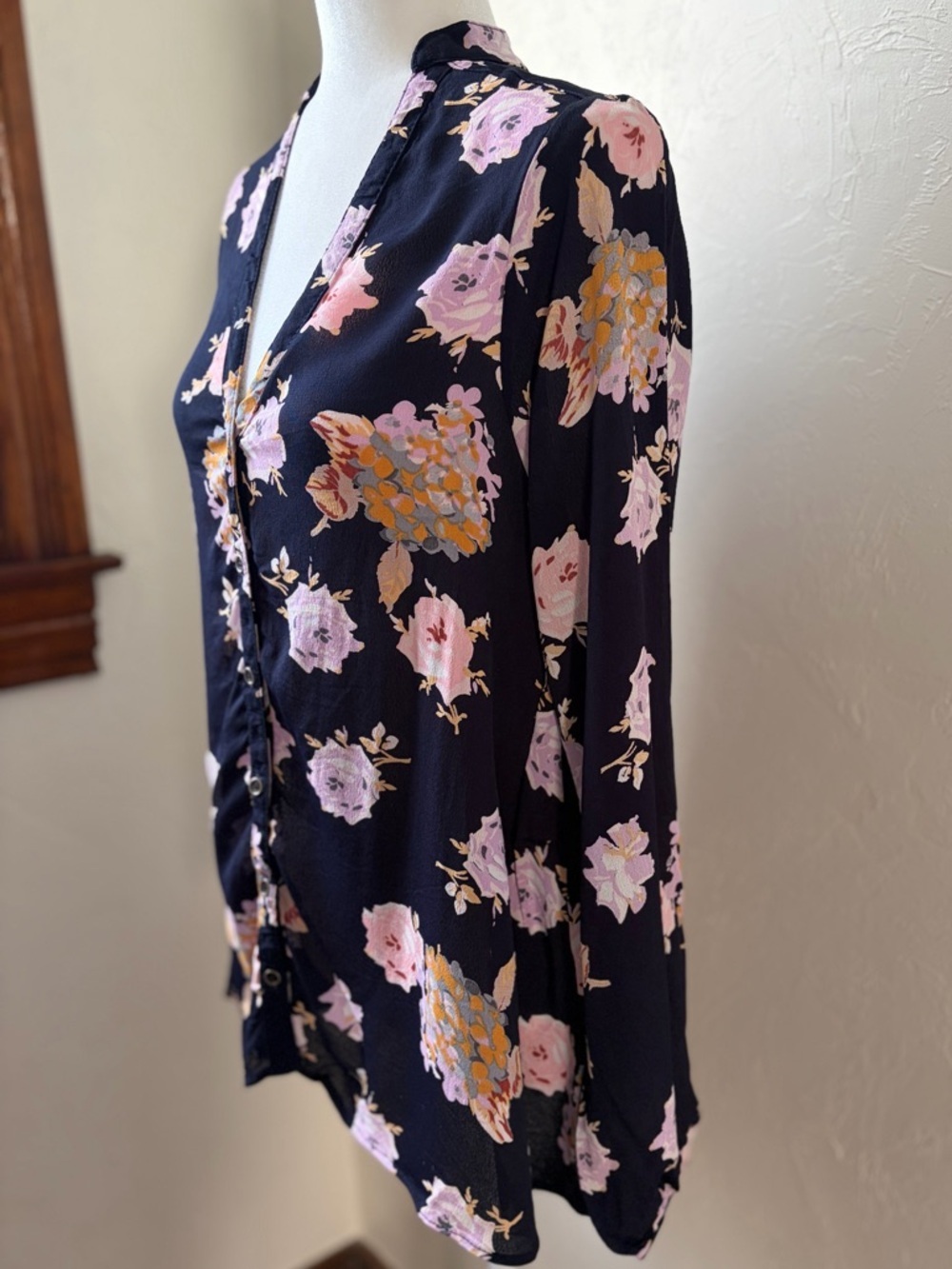 Free People Julia Printed Blouse Oversized Floral Boho Rayon High Low Top XS - Picture 5 of 10